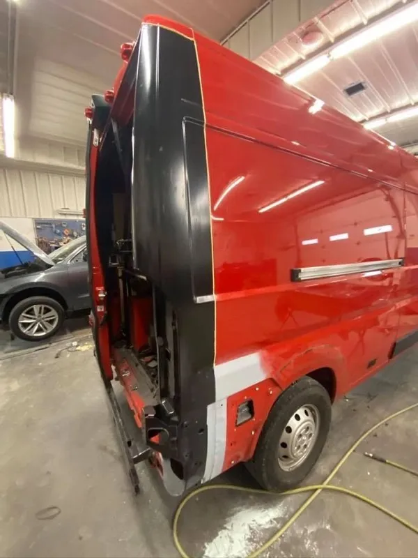 New corner structure installed and primed on RAM ProMaster van